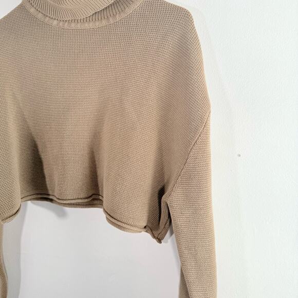 Zara Brown Knit Turtleneck Boxy Cropped Sweater Size Large - Picture 6 of 12